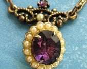 SALE vintage decadent amethyst and pearls golden necklace
