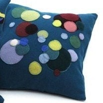 Wool Applique Pillow - Bubbles - a contemporary take on penny rug style