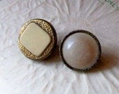 Vintage beige celluloid metal buttons X 2
