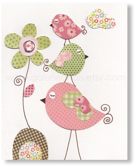 Kids wall art, nursery art, nursery decor, baby nursery print, kids room decor, nursery wall art, bird nursery, Pink, Tendresse 8x10 print