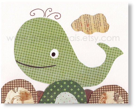Nursery art prints, baby nursery, nursery decor, nursery wall art, kids art, Whale, In The Ocean 8x10 print
