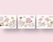 Nursery art, baby nursery decor, nursery wall art, nursery bird, turtle, kids art, baby art, Set of 3, 11x14 Prints -  Les Oiseaux