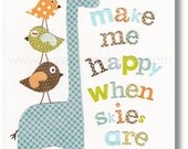 Nursery art print, baby nursery decor, nursery wall art, children wall art, birds, giraffe, You Make Me Happy When Skies Are Gray 8x10 print