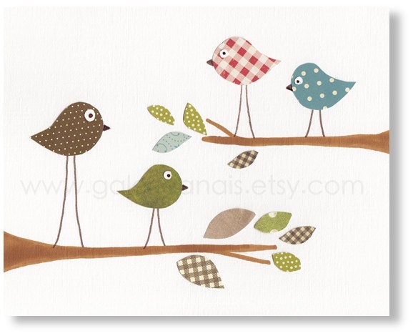 Baby Room Nursery Art, Children Decor, nursery wall art, kids room decor, nursery birds, kids birds, Birds Birds Birds 8x10 print