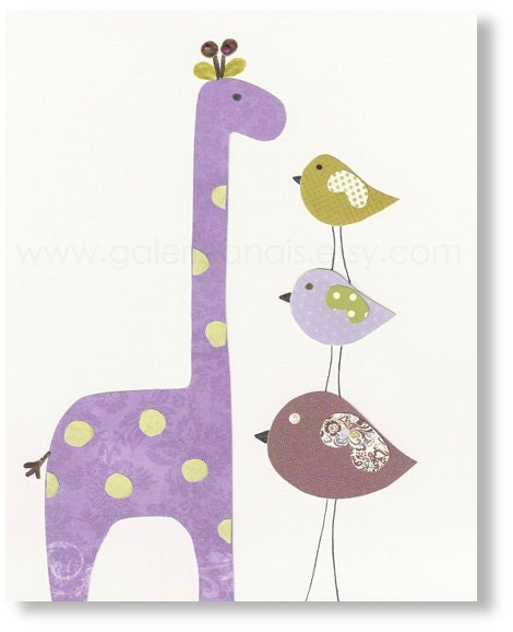 Nursery art print, nursery decor, baby nursery print, kids art, kids room decor, Birds, Giraffe, Taller Than You 8x10 print