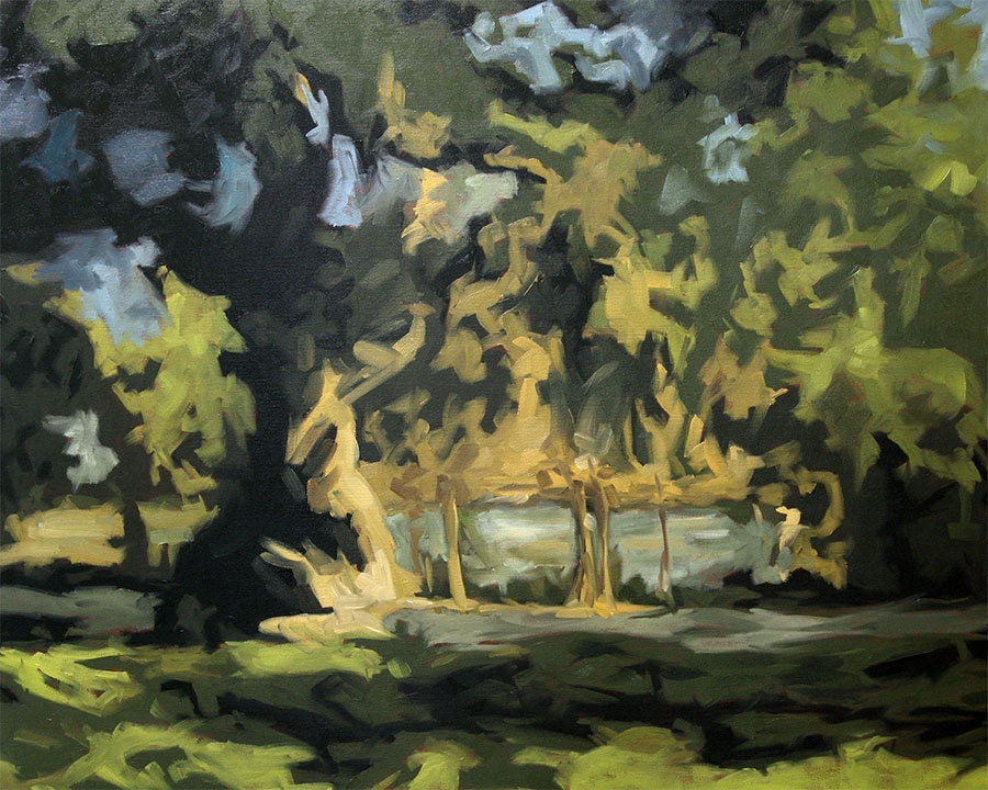 Large giclee canvas print landscape, 24x30 with gallery wrap, from an original oil painting, "By the Bayou"
