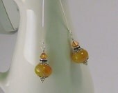 Amber golden long drop  Sterling Earrings Swarovski /Crystal Butterscotch Stone