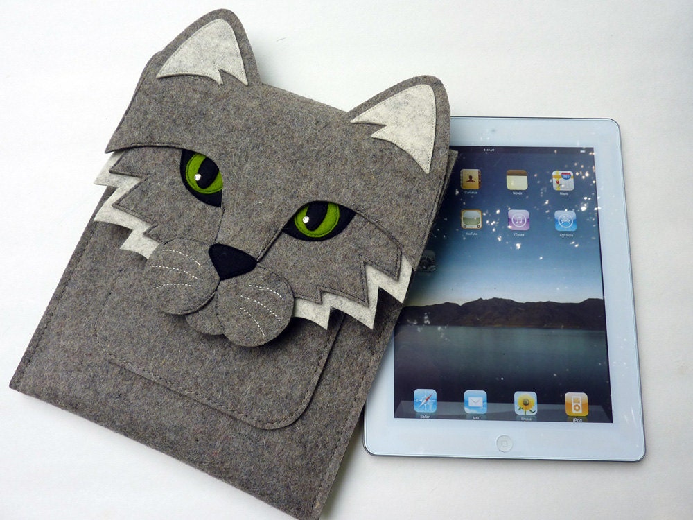 Cat iPad case - Gray felt