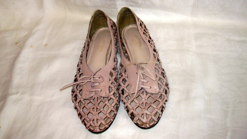 sz 8.5 m vintage braided leather lace up flat shoes