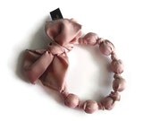Dusty Rose Silk Bead Scarf Necklace Pink Handmade by handcraftusa