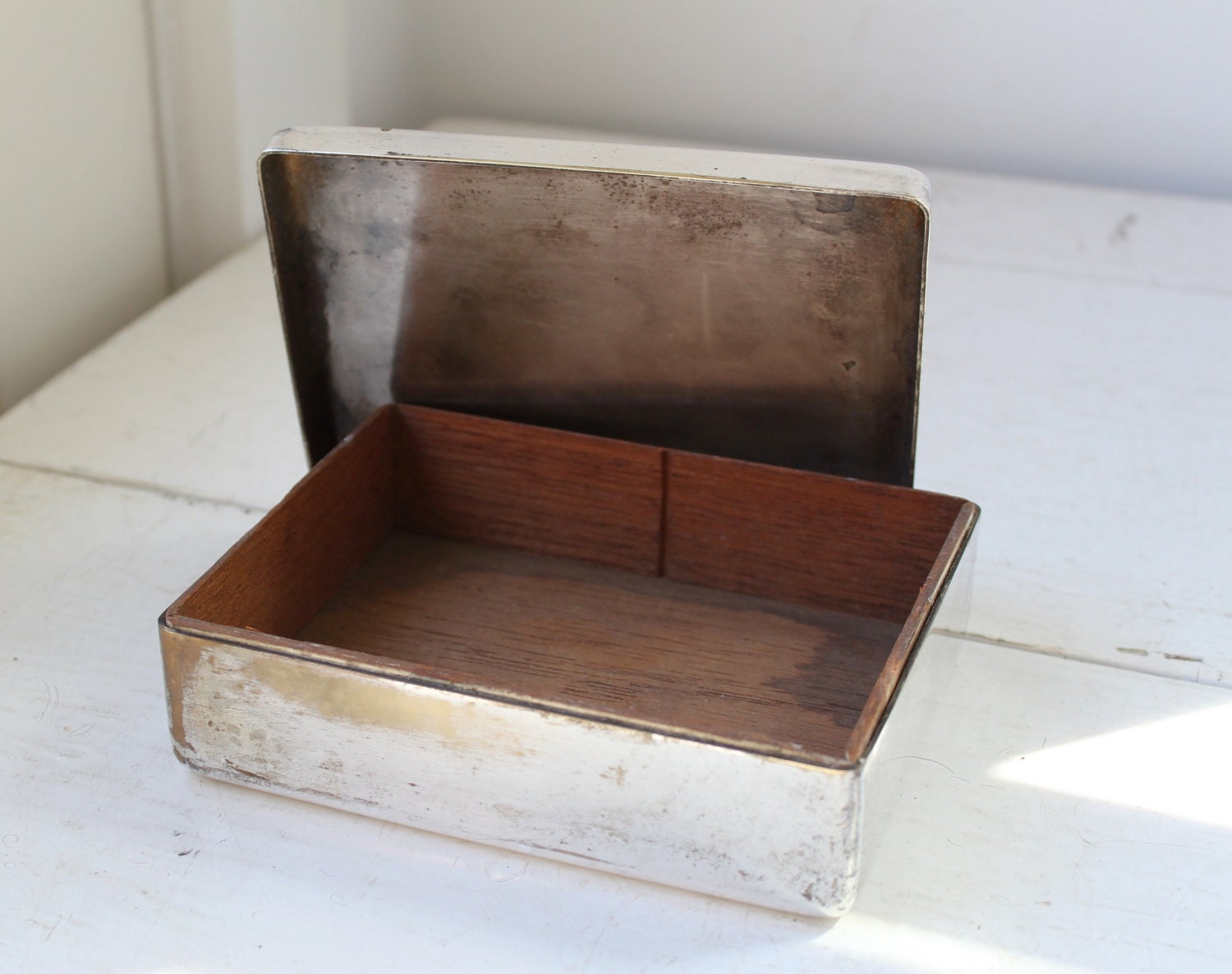 RESERVED vintage 1930s Art Deco cigarette box. Silverplate, cedar lining. Possibly Union Air Terminal, Calif. Christmas in July