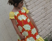 Liligirl Dress in Red Flowers with Yellow Accent  2T-12