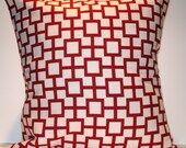 New 18x18 inch Designer Handmade Pillow Cases. Red and cream cat's cradle.