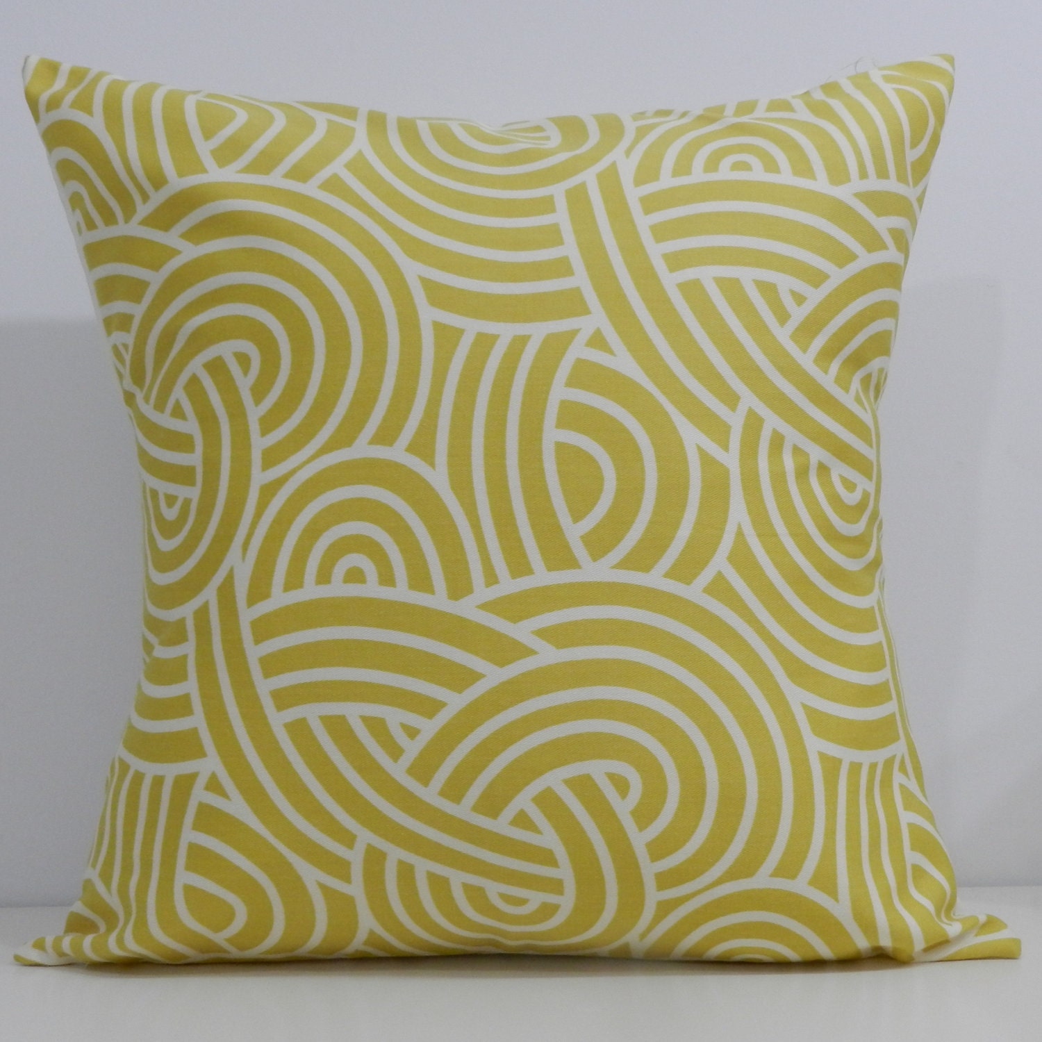 New 18x18 inch Designer Handmade Pillow Case in cirtine yellow and white knots