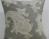 New 18x18 inch Designer Handmade Pillow Case in warm grey and taupe paisley
