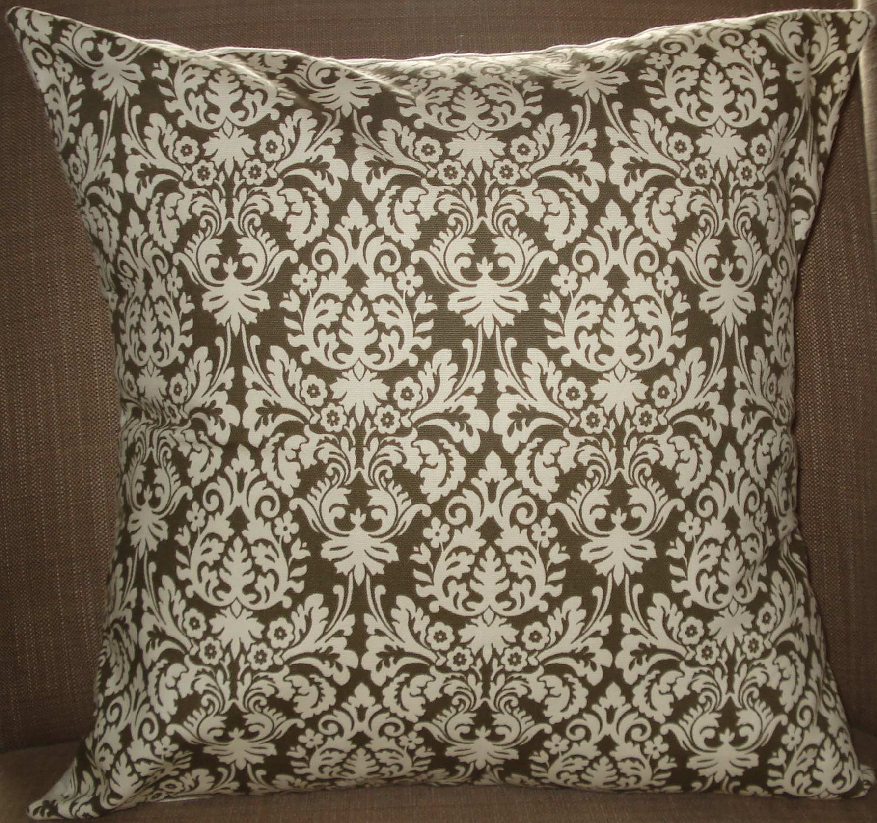 New 18x18 inch Designer Handmade Pillow Cases. Contemporary designer fabric in olive green damask. Pillow Case, Cushion Cover, Pillow Cover, Pillow.