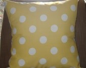 New 18x18 inch Designer Handmade Pillow Case in white dots on yellow.