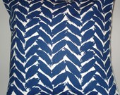New 18x18 inch Designer Handmade Pillow Case in ink blue on white.
