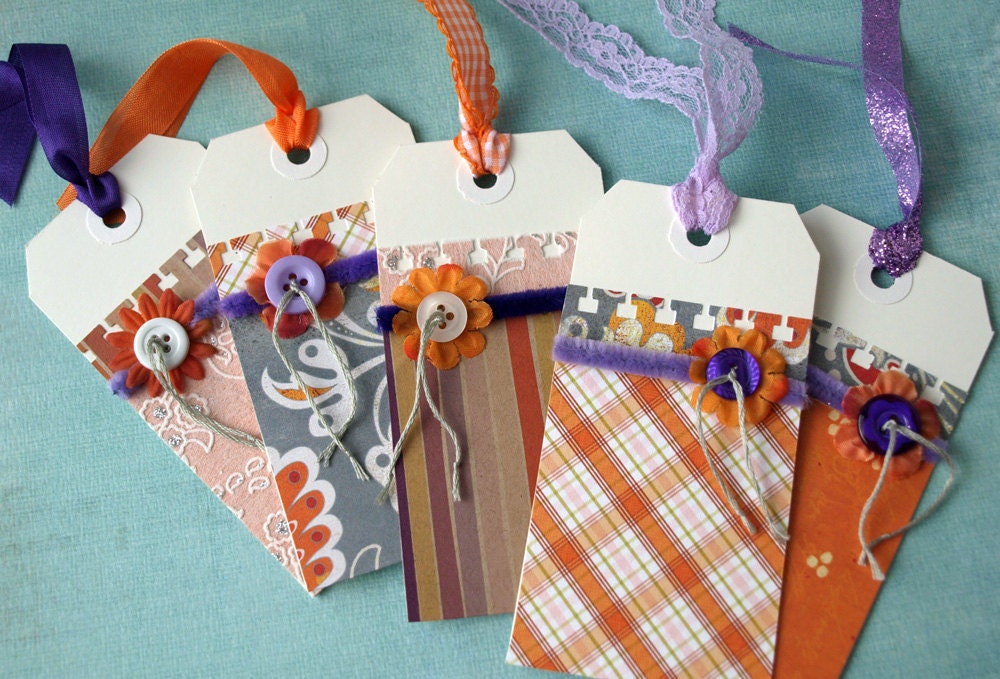 one of a kind handmade gift tags - Specialty Tag Set - pumpkins and plums