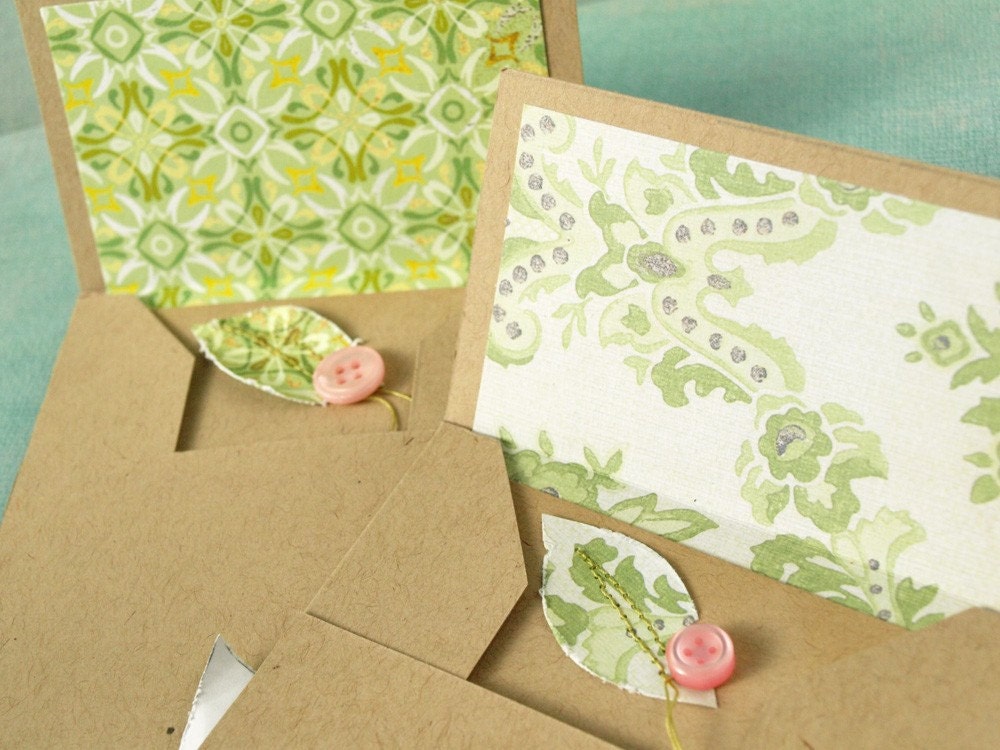 Mini Note Sets - set of two envelopes and cards with leaf accents