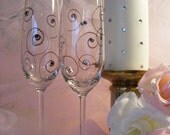 elegant bride and groom black and white wedding Champagne toasting flutes with Swarovski crystals