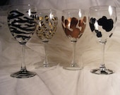 painted animal print wine glasses
