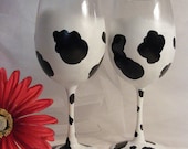 painted cow print wine glasses - can be personalized