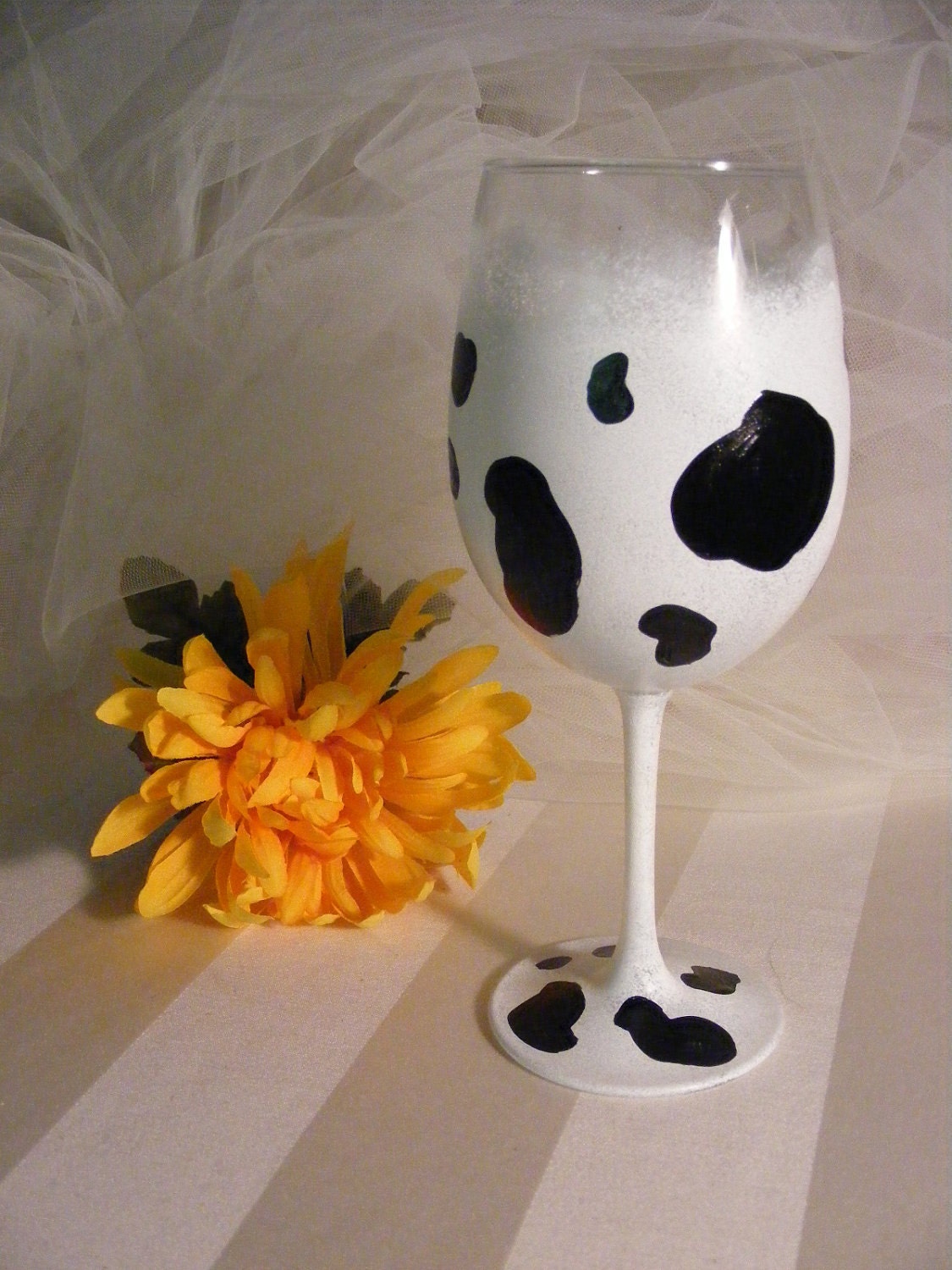 cowgirl painted  wine glass with cow print