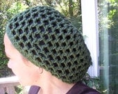 Lil GREEN Slouch Crochet Tam Hat BIG Stitch Hippie