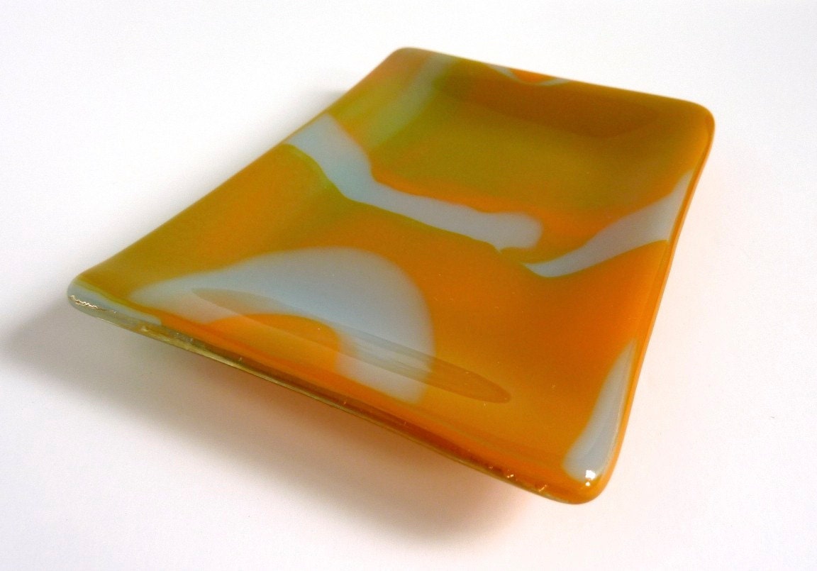 Rectangular Dish in Dusky Orange Glass