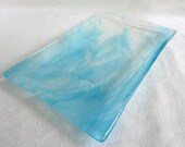 Fused Glass Platter in Turquoise and White Irridescent Glass