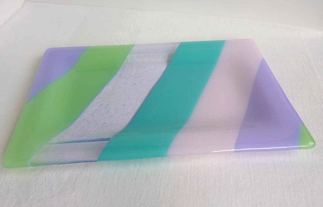 Glass Platter in Spring Pastel Stripes