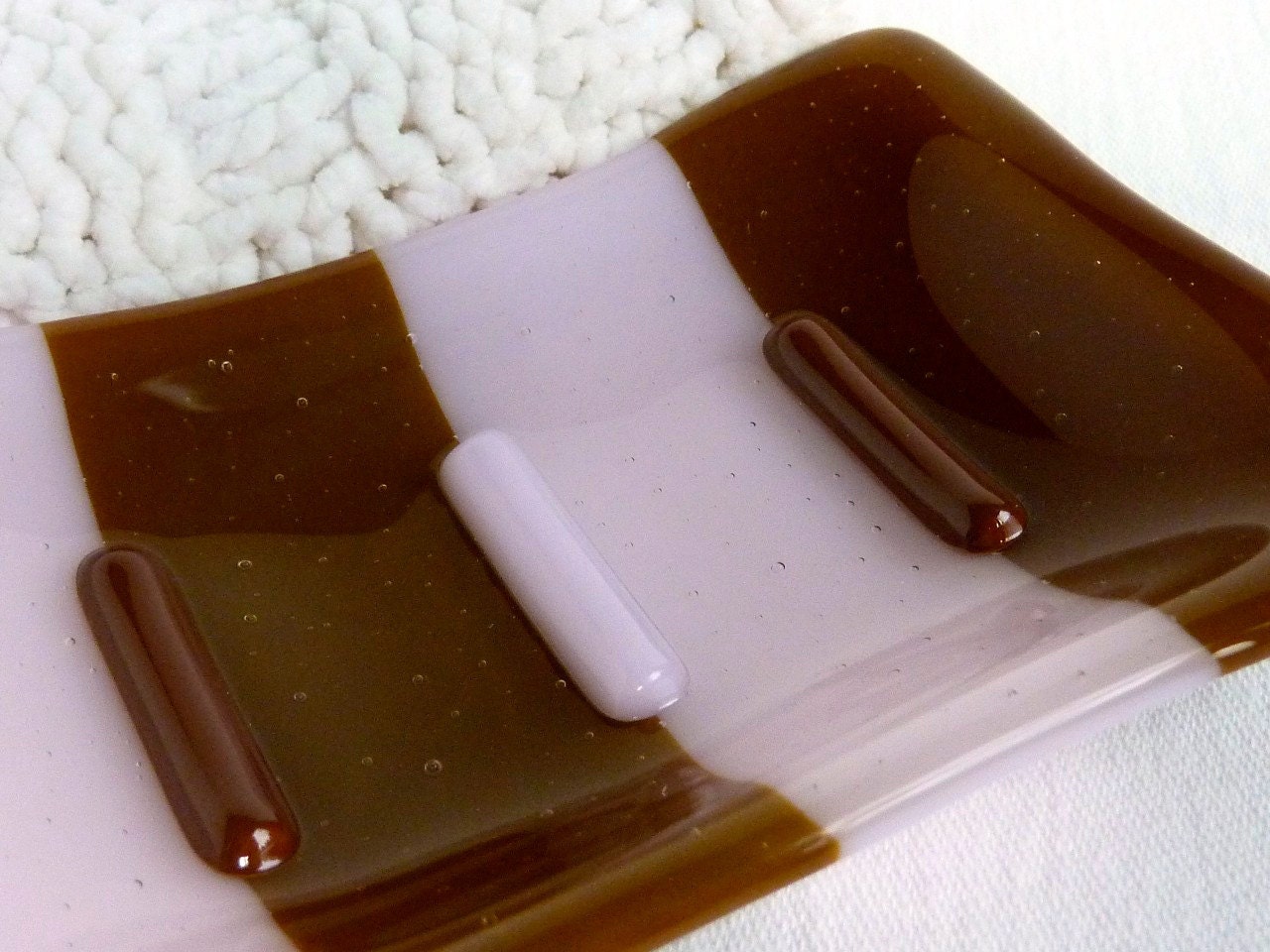 Glass Soap Dish in Petal Pink and Brown
