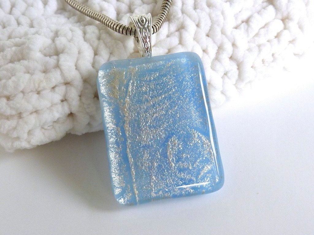 Pale Blue and Silver Glass Pendant