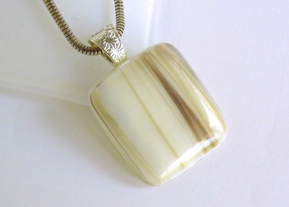 Fused Glass Pendant in Streaky French Vanilla and Brown