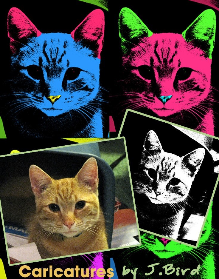 Custom Andy Warhol style of your pet 8x10 print FREE SHIPPING in the USA