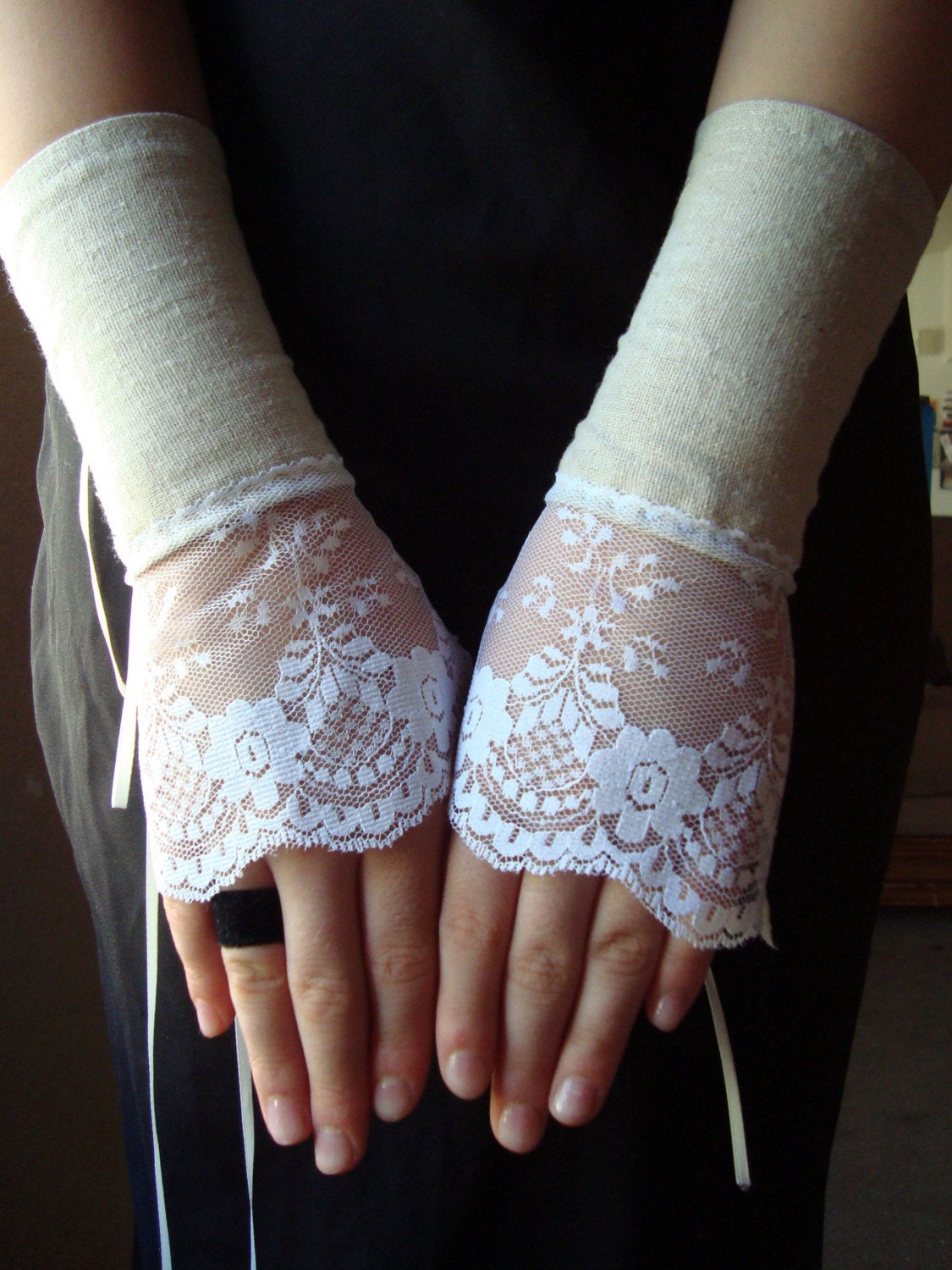 Autumn Celebration Sale - Free Shipping .-. Limited Edition...Victorian Inspired -  Pure Natural Linen with White Lace Cuffs - White Satin Ribbon Lacing - Limited Edition 