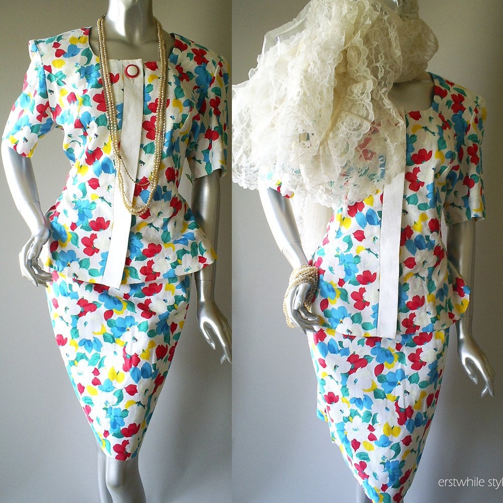1990s Spring Floral Skirt Suit LG