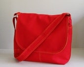 Sale - Red Cotton Twill Messenger Bag, tote, shoulder bag, school bag, travel bag, purse, overnight