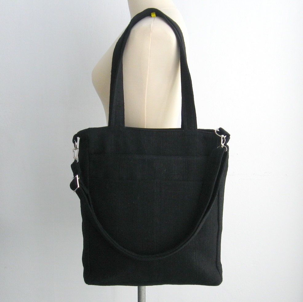 Sale  - Black Hemp/Cotton Tote - 6 Exterior Pockets, work bag,messenger, purse, shoulder bag