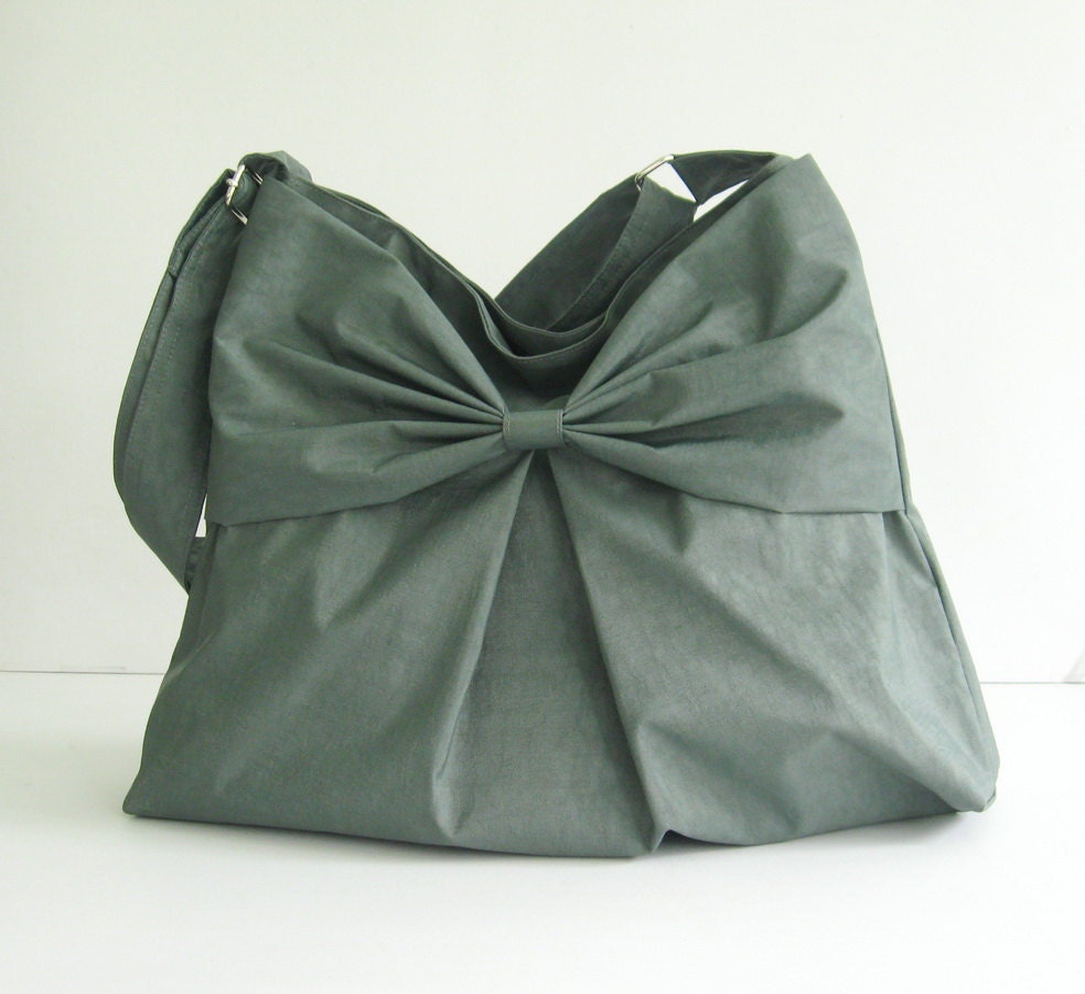 Sale - Grey Water-Resistant Bag, nylon, bow, tote, messenger bag, purse - Martha