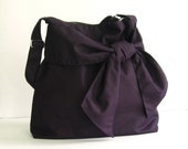 Sale - Deep Purple Canvas Bag, tote, shoulder bag, bow, messenger bag, stylish - Ninny