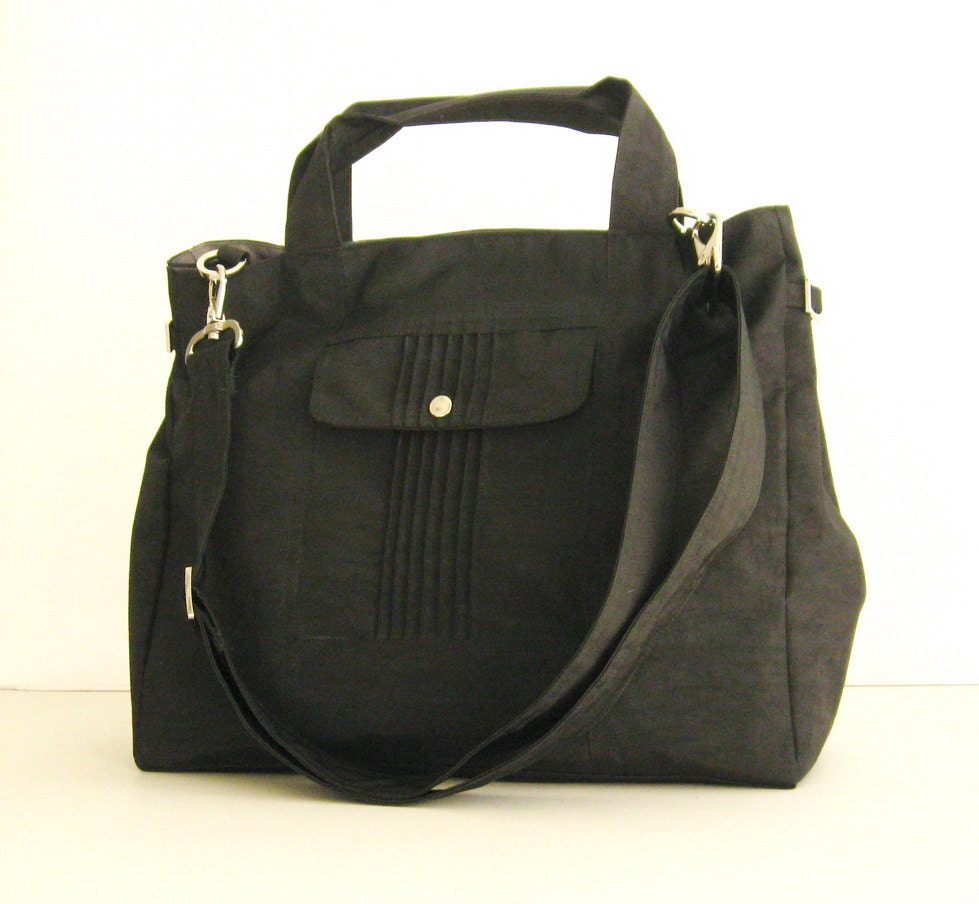 Sale - Black Water-Resistant Nylon Messenger Bag - Shoulder bag, Purse, Diaper bag, Tote, Travel bag, Women - KATE