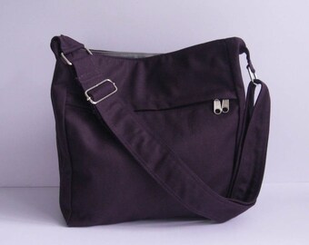 Sale - Deep Purple Canvas Bag - Shoulder bag, Diaper bag, Messenger bag, Tote, Travel bag, Women, Zipper - FAYE