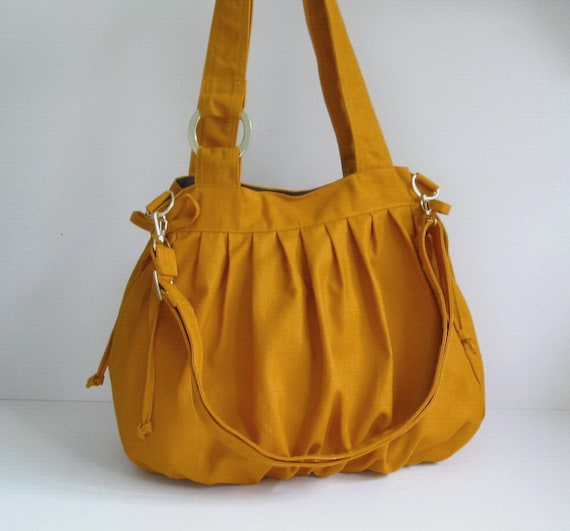 Sale - Mustard Canvas Pumpkin Bag, shoulder bag, tote, purse, cross body bag, stylish, unique