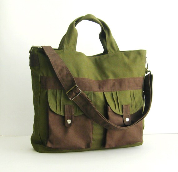 Sale - Dark Olive Canvas All purpose Bag - Shoulder bag, Diaper bag, Messenger bag, Tote, Travel bag, Women