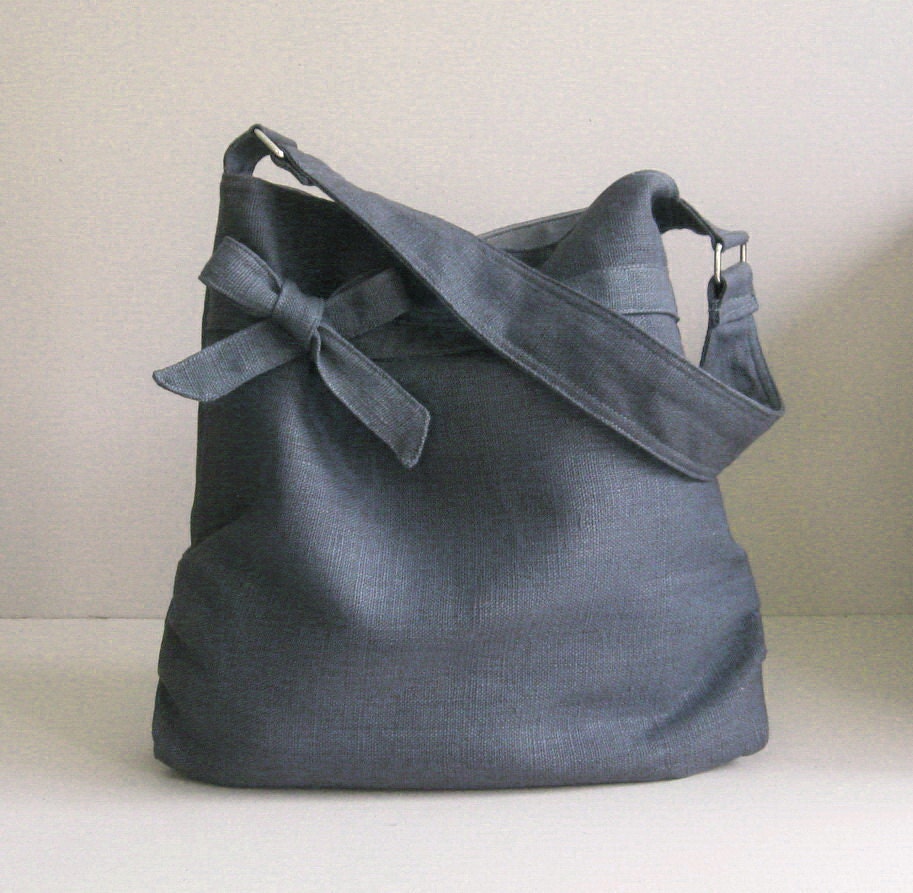 Sale - Grey Hemp/Cotton  Bag, tote, purse, bow, hemp, unique - Dessert