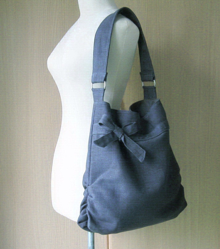 Sale - Grey Hemp/Cotton  Bag, tote, purse, bow, hemp, unique - Dessert