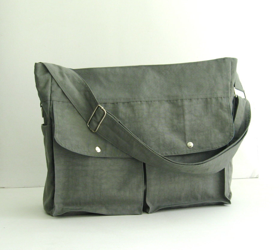 Sale - Grey Water-Resistant Nylon Diaper Bag - Shoulder bag, Messenger bag, Tote, Travel bag, Women, Gym bag - JENNIFER