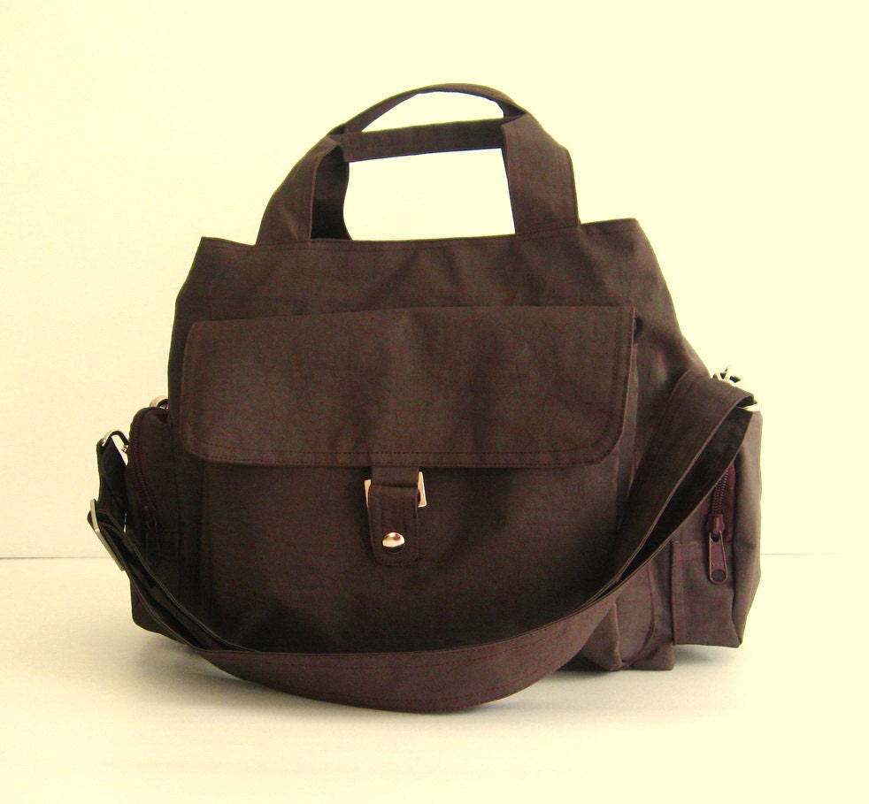 Sale - Water Resistant Nylon Bag - Messenger, Diaper, Tote, zipper closure, 3 compartments - PARIS